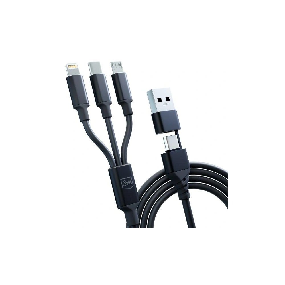Hurtownia GSM - Kabel 3MK Hyper 3w1 USB-A - USB-C / USB-C, microUSB, Lightning 1.5m Schwarz/Black - 3MK5801 - {ean13} - Hurt