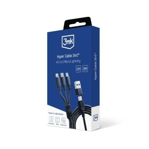 Hurtownia GSM - Kábel 3MK Hyper 3w1 USB-A - USB-C / USB-C, microUSB, Lightning 1.5m Fekete/Black - 3MK5801 - {ean13} - Hurt