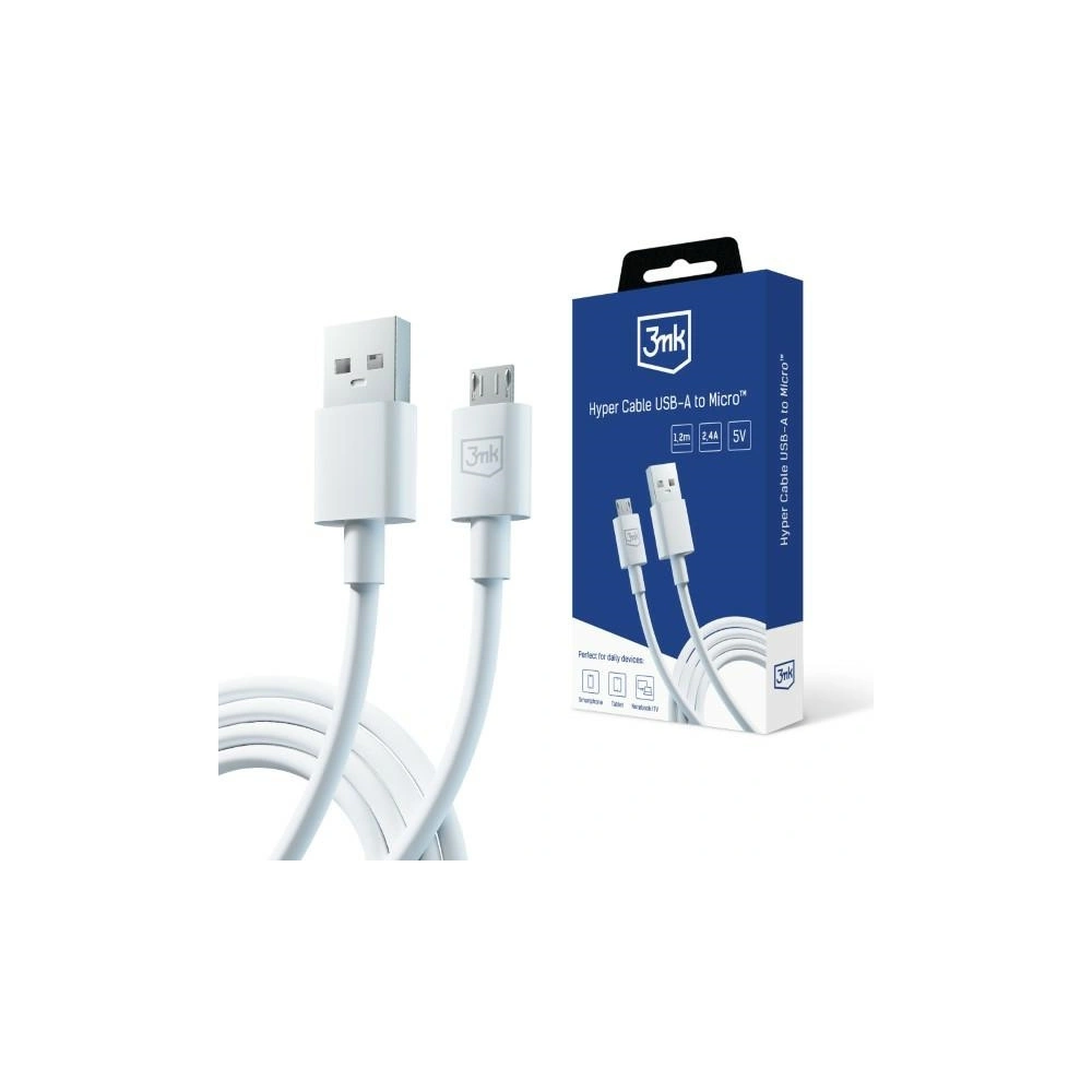 Hurtownia GSM - Kabel 3MK Hyper USB-A / microUSB 1.2m 5V 2.4A Weiß/White - 3MK5802 - {ean13} - Hurt