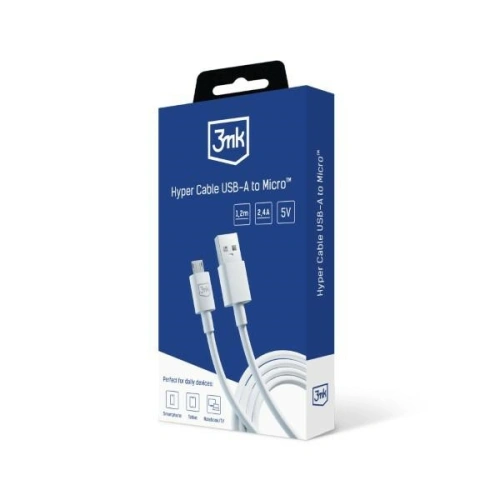 Kabel 3MK Hyper USB-A / microUSB 1.2m 5V 2.4A Biały/White
