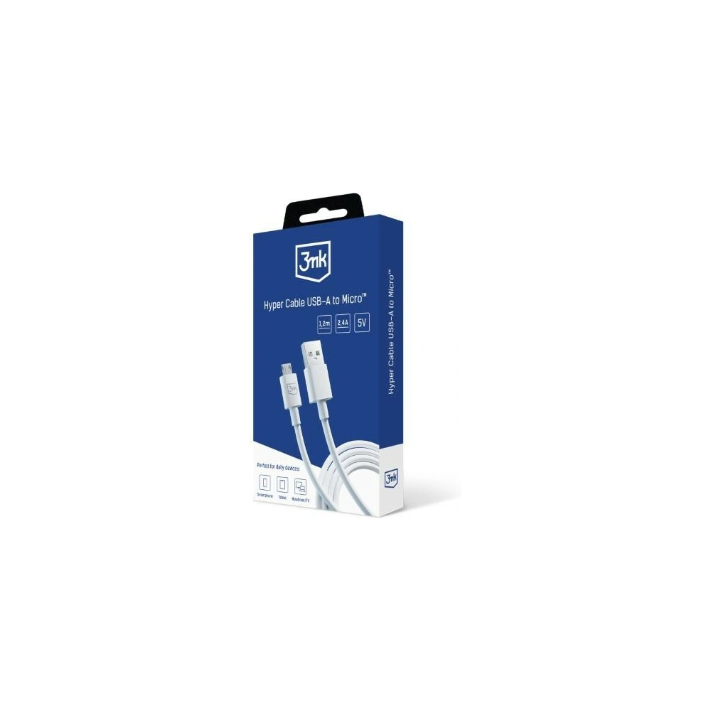 Hurtownia GSM - Kabel 3MK Hyper USB-A / microUSB 1.2m 5V 2.4A Weiß/White - 3MK5802 - {ean13} - Hurt