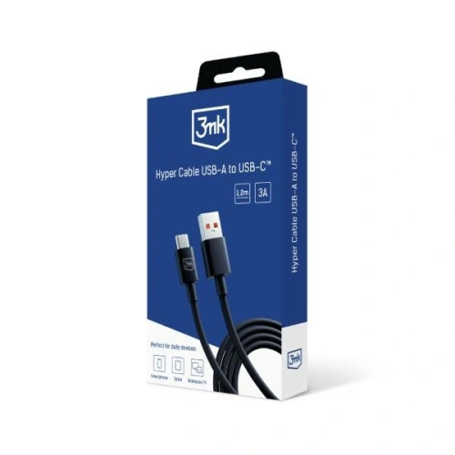 Kabel 3MK Hyper USB-A / USB-C 1.2m 5A Czarny/Black