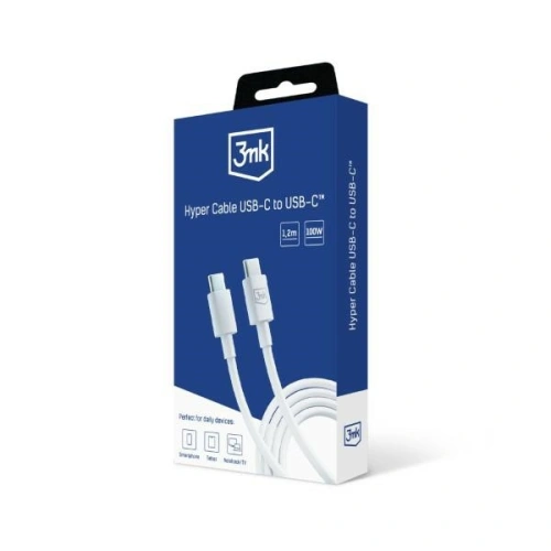 Kabel 3MK Hyper USB-C / USB-C 100W 1.2m Biały/White