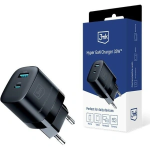 Hurtownia GSM - Încărcător de rețea 3MK Hyper GaN Charger USB-A 18W, USB-C 33W Negru/Black - 3MK5809 - {ean13} - Hurt