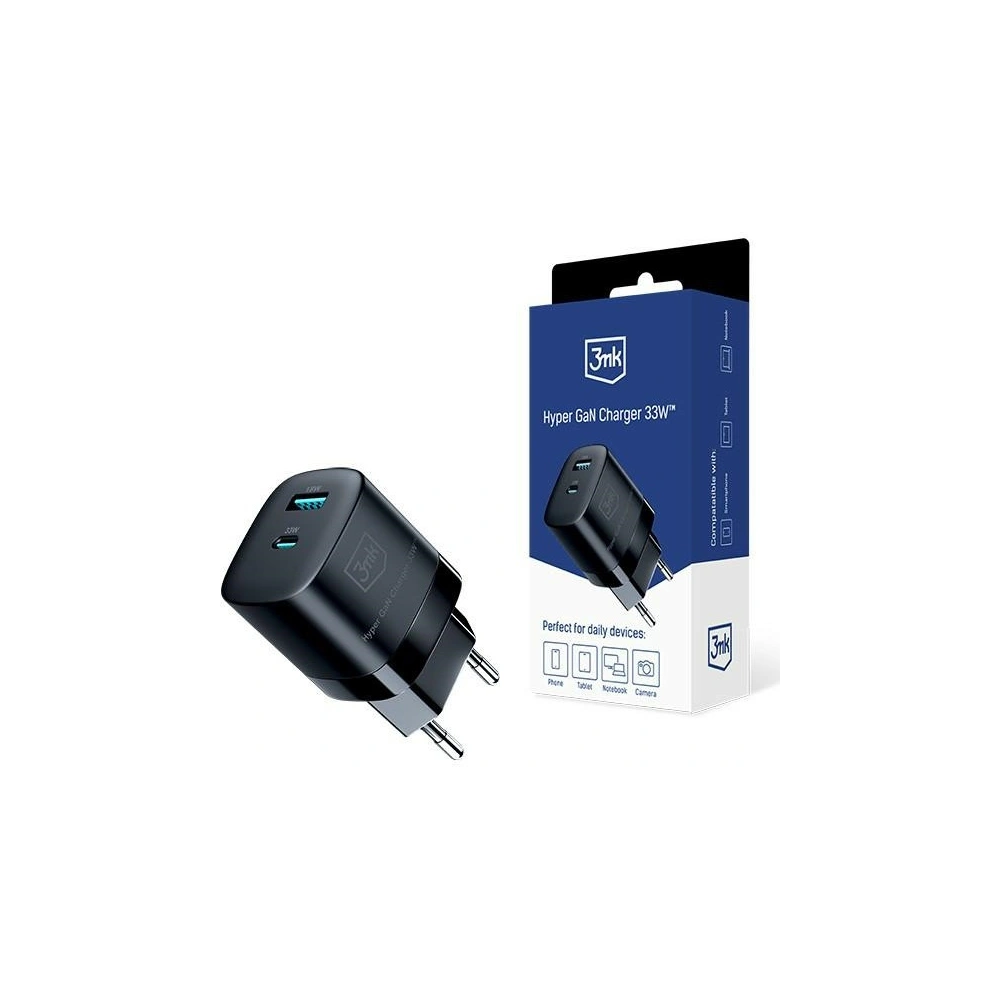Hurtownia GSM - Netzteil 3MK Hyper GaN Charger USB-A 18W, USB-C 33W Schwarz/Black - 3MK5809 - {ean13} - Hurt