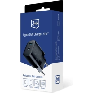 Hurtownia GSM - Hálózati töltő 3MK Hyper GaN Charger USB-A 18W, USB-C 33W Fekete/Black - 3MK5809 - {ean13} - Hurt