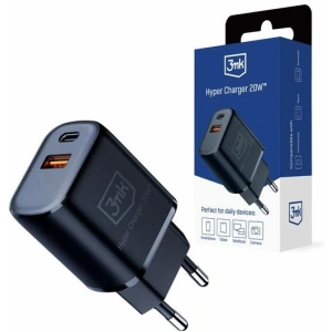 Hurtownia GSM - Hálózati töltő 3MK Hyper Charger USB-A, USB-C 20W PD QC fekete/black - 3MK5810 - {ean13} - Hurt