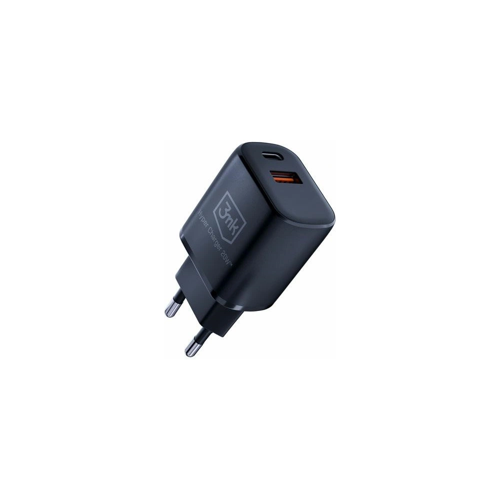 Hurtownia GSM - Încărcător de rețea 3MK Hyper Charger USB-A, USB-C 20W PD QC negru/black - 3MK5810 - {ean13} - Hurt