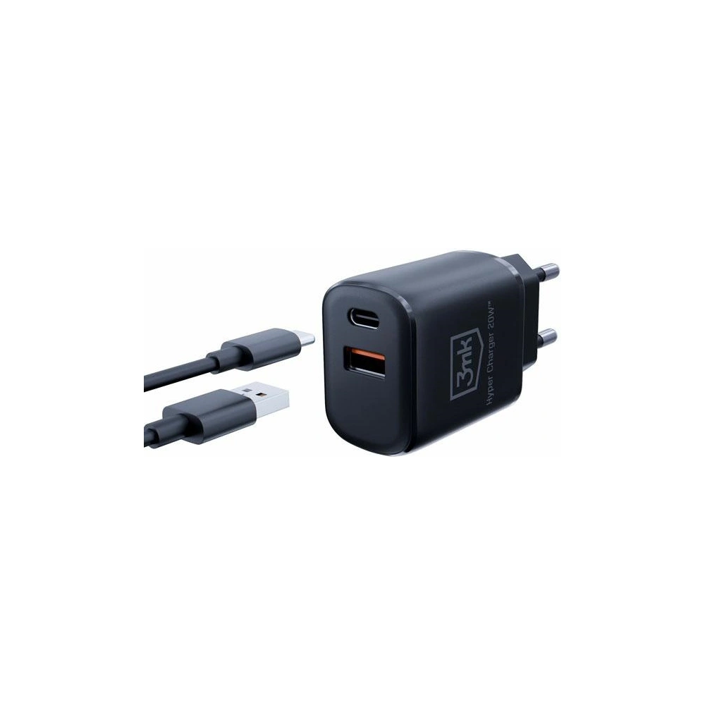 Hurtownia GSM - Încărcător de rețea 3MK Hyper Charger USB-A, USB-C 20W PD QC negru/black - 3MK5810 - {ean13} - Hurt