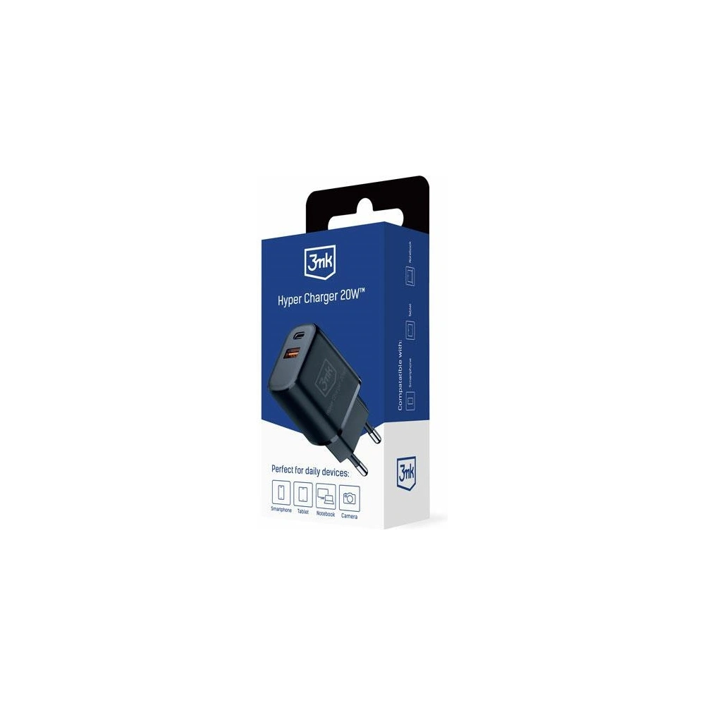 Hurtownia GSM - Nabíječka do sítě 3MK Hyper Charger USB-A, USB-C 20W PD QC černá/black - 3MK5810 - {ean13} - Hurt