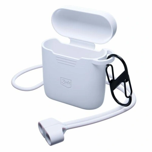 Etui 3MK Silicon Case Apple AirPods 2 + karabińczyk białe/white