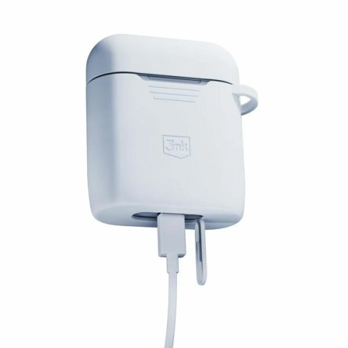 Etui 3MK Silicon Case Apple AirPods 2 + karabińczyk białe/white