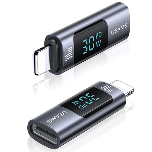 Adapter z wyświetlaczem USAMS AU18 USB-C / Lightning Digital Display 30W stalowy/aluminium