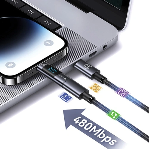 Adapter z wyświetlaczem USAMS AU18 USB-C / Lightning Digital Display 30W stalowy/aluminium