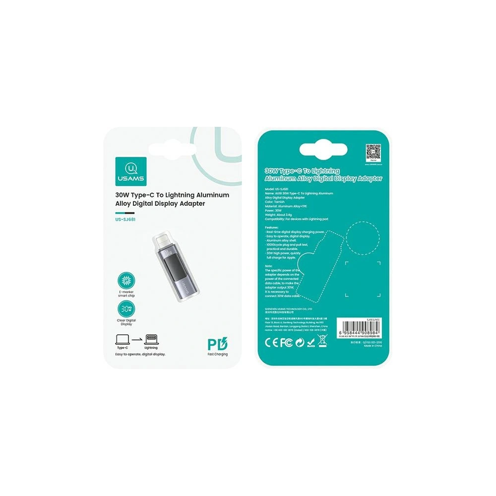 Hurtownia GSM - Adaptér s displejem USAMS AU18 USB-C / Lightning Digitální displej 30W ocel/hliník - USA1086 - {ean13} - Hurt