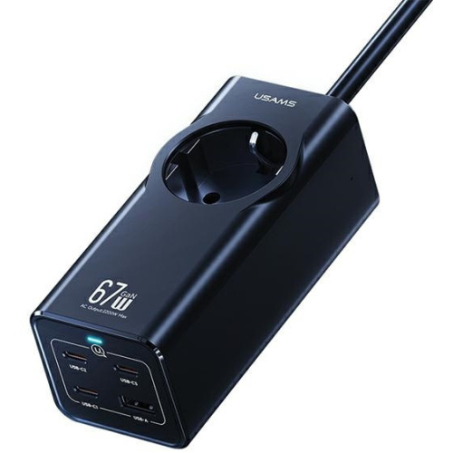 Usams Distributor - 6958444909141 - USA1087 - USAMS AC / AC 2200W power strip, USB-A 5W, 3xUSB-C 67W GaN PD QC FCP ADC PPS black - B2B homescreen
