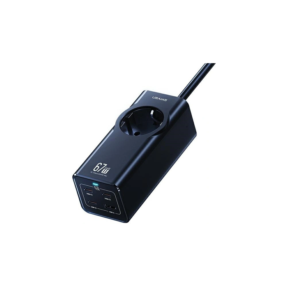 Hurtownia GSM - USAMS AC-Stromleiste / AC 2200W, USB-A 5W, 3xUSB-C 67W GaN PD QC FCP ADC PPS schwarz/black - USA1087 - {ean13} - Hurt