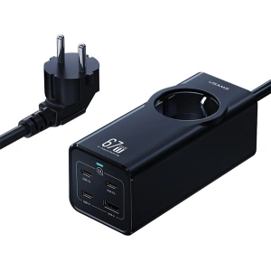 Hurtownia GSM - Listă de alimentare USAMS AC / AC 2200W, USB-A 5W, 3xUSB-C 67W GaN PD QC FCP ADC PPS negru/black - USA1087 - {ean13} - Hurt