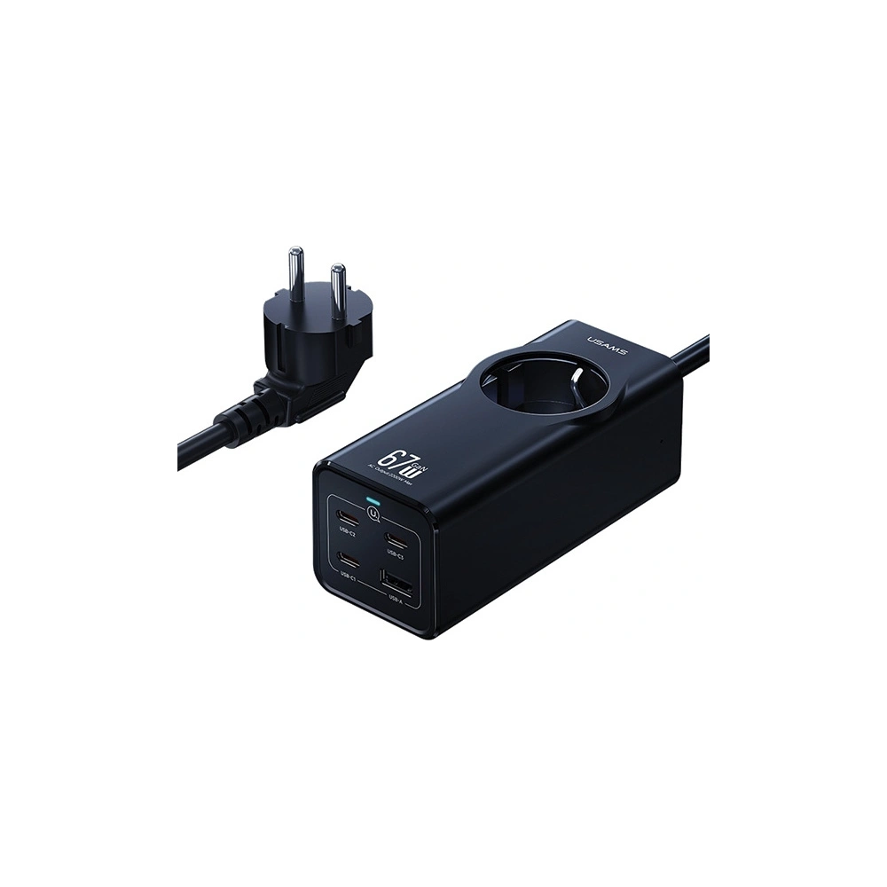 Hurtownia GSM - USAMS AC-Stromleiste / AC 2200W, USB-A 5W, 3xUSB-C 67W GaN PD QC FCP ADC PPS schwarz/black - USA1087 - {ean13} - Hurt