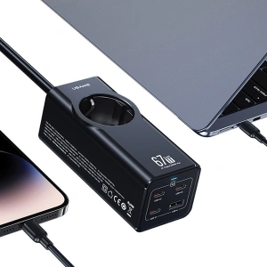 Hurtownia GSM - Listwa zasilająca USAMS AC / AC 2200W, USB-A 5W, 3xUSB-C 67W GaN PD QC FCP ADC PPS czarny/black - USA1087 - {ean13} - Hurt