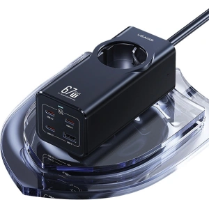 Hurtownia GSM - Listwa zasilająca USAMS AC / AC 2200W, USB-A 5W, 3xUSB-C 67W GaN PD QC FCP ADC PPS czarny/black - USA1087 - {ean13} - Hurt