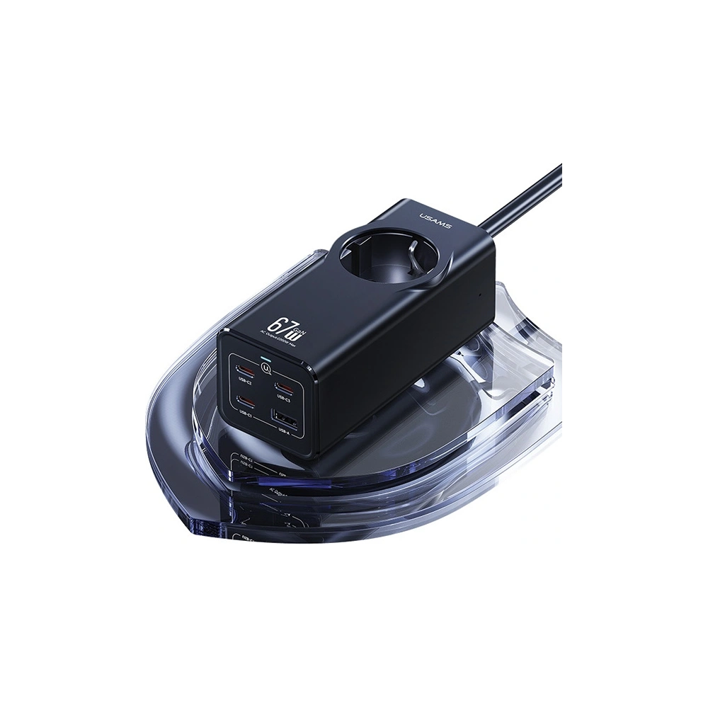 Hurtownia GSM - USAMS AC-Stromleiste / AC 2200W, USB-A 5W, 3xUSB-C 67W GaN PD QC FCP ADC PPS schwarz/black - USA1087 - {ean13} - Hurt