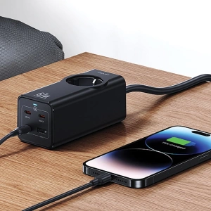 Hurtownia GSM - Listwa zasilająca USAMS AC / AC 2200W, USB-A 5W, 3xUSB-C 67W GaN PD QC FCP ADC PPS czarny/black - USA1087 - {ean13} - Hurt