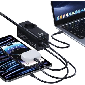 Hurtownia GSM - Listwa zasilająca USAMS AC / AC 2200W, USB-A 5W, 3xUSB-C 67W GaN PD QC FCP ADC PPS czarny/black - USA1087 - {ean13} - Hurt