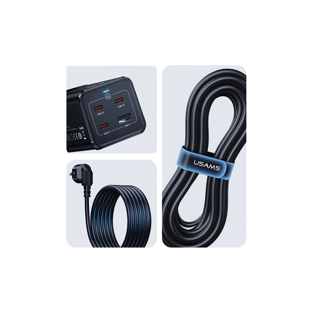 Hurtownia GSM - USAMS AC-Stromleiste / AC 2200W, USB-A 5W, 3xUSB-C 67W GaN PD QC FCP ADC PPS schwarz/black - USA1087 - {ean13} - Hurt