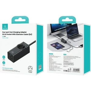 Hurtownia GSM - Listwa zasilająca USAMS AC / AC 2200W, USB-A 5W, 3xUSB-C 67W GaN PD QC FCP ADC PPS czarny/black - USA1087 - {ean13} - Hurt