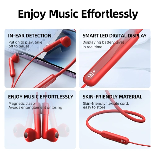 Bezprzewodowe słuchawki douszne Joyroom JR-DS1 Bluetooth 5.3 czerwone