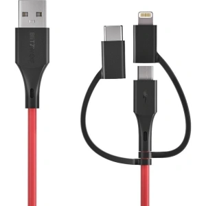 Kabel USB 3w1 BlitzWolf BW-MT4, micro USB/USB-C/Lightning, 3A 0,9m