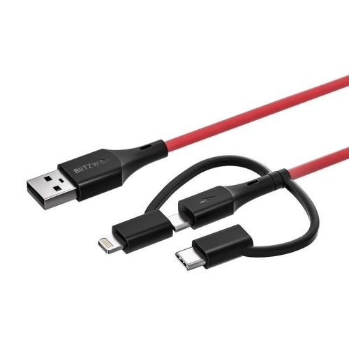 Kabel USB 3w1 BlitzWolf BW-MT4, micro USB/USB-C/Lightning, 3A 0,9m
