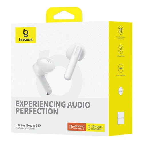 Bezprzewodowe słuchawki douszne TWS Baseus Bowie E12 Bluetooth 5.3 (białe)