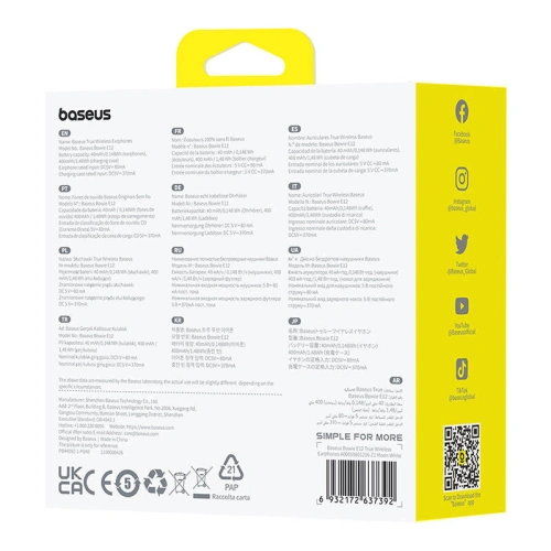 Bezprzewodowe słuchawki douszne TWS Baseus Bowie E12 Bluetooth 5.3 (białe)