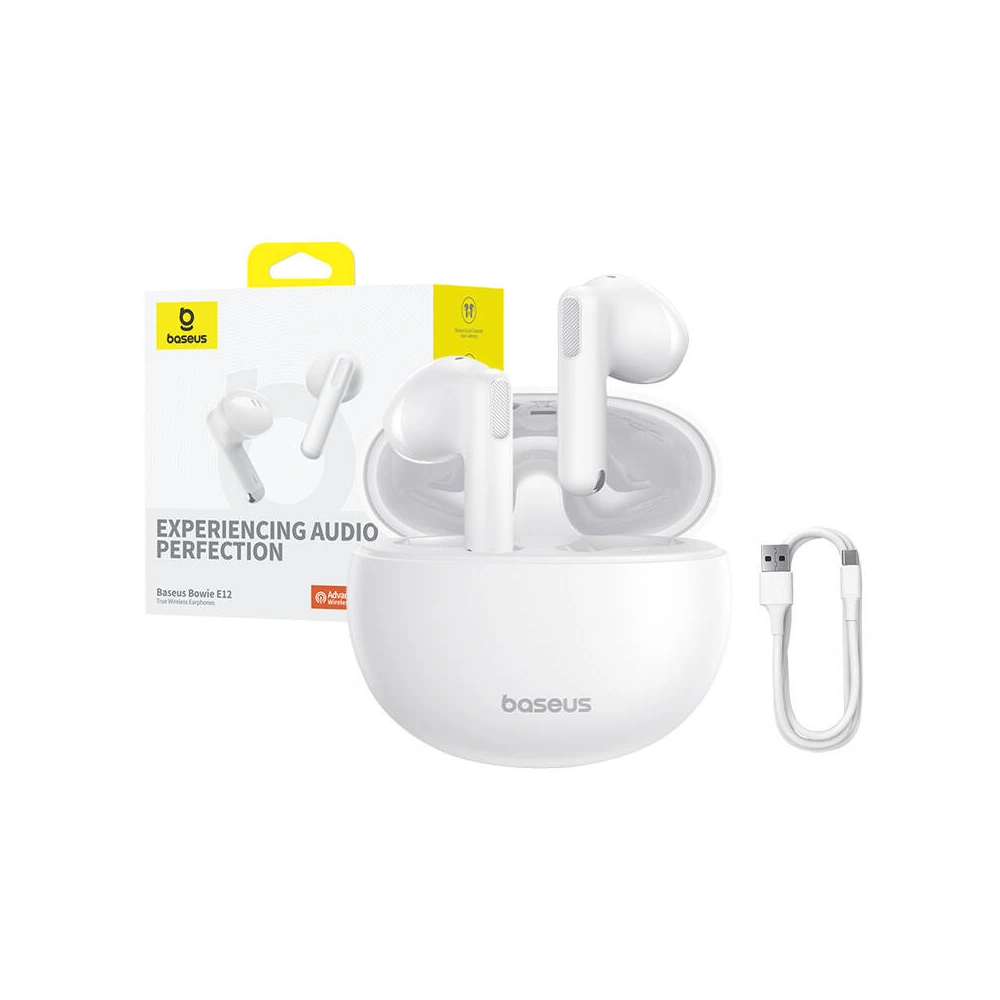 Hurtownia GSM - Bezdrátová sluchátka do uší TWS Baseus Bowie E12 Bluetooth 5.3 (bílé) - BSU4856 - {ean13} - Hurt