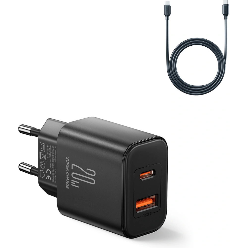 Hurtownia GSM - Ładowarka sieciowa Joyroom JR-TCF05 20W USB-A, USB-C + kabel USB-C / USB-C czarna - JYR994 - {ean13} - Hurt