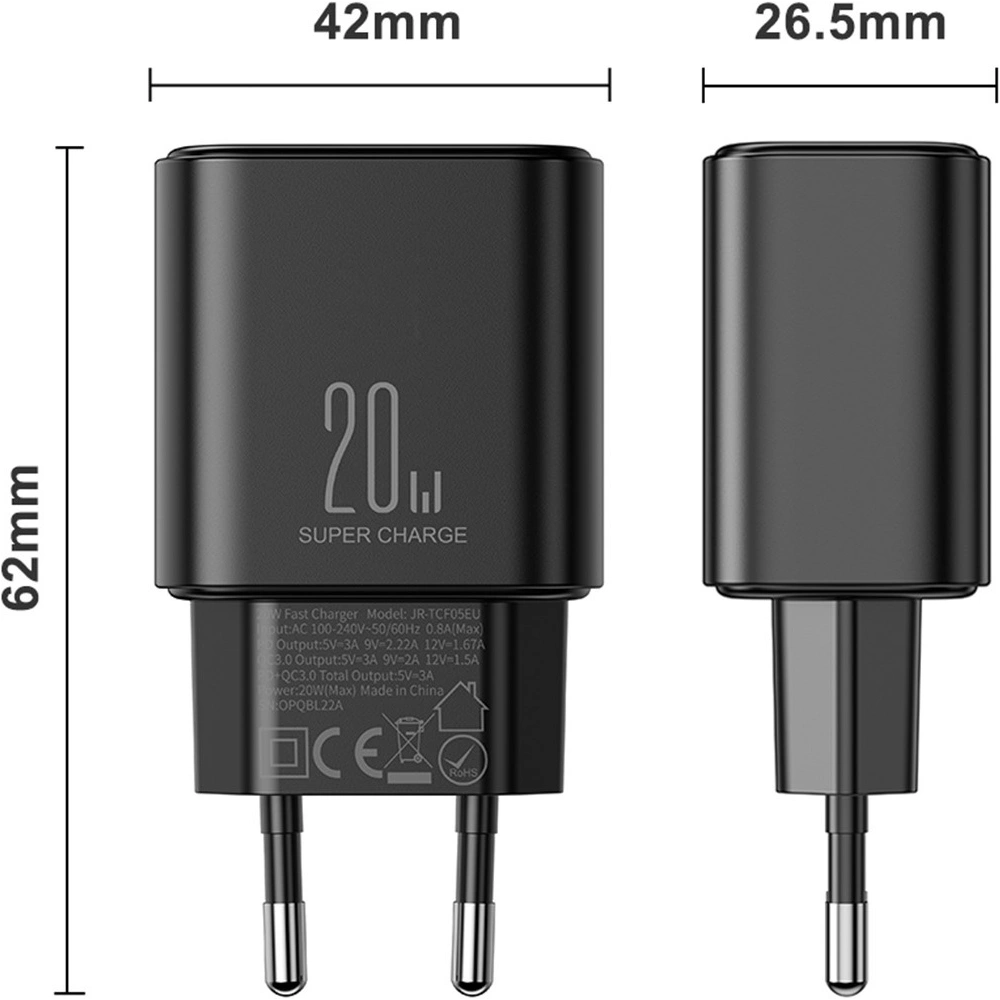 Hurtownia GSM - Ładowarka sieciowa Joyroom JR-TCF05 20W USB-A, USB-C + kabel USB-C / USB-C czarna - JYR994 - {ean13} - Hurt