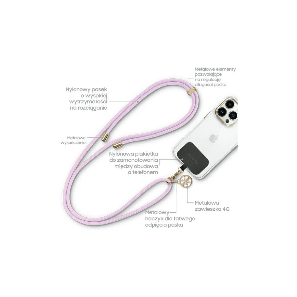 Hurtownia GSM - Pasek Guess GUOUCNMG4EU Universal CBDY Cord Nylon 4G Metal Charm liliový/lila - GUE3361 - {ean13} - Hurt