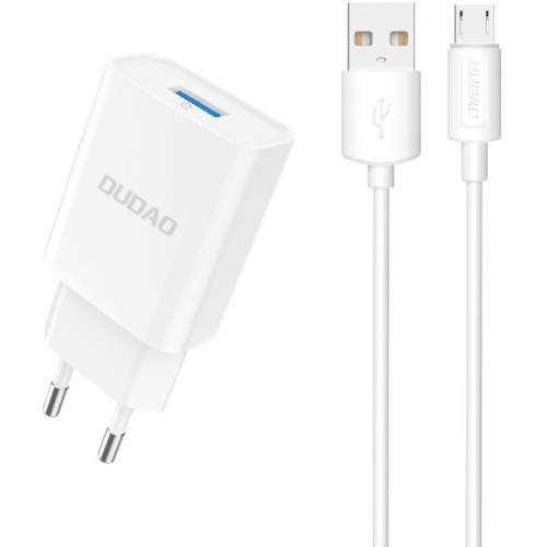 Dudao Distributor - 6976625331963 - DDA322 - Dudao A4EU wall charger USB-A 2.1A + USB-A / microUSB cable white - B2B homescreen