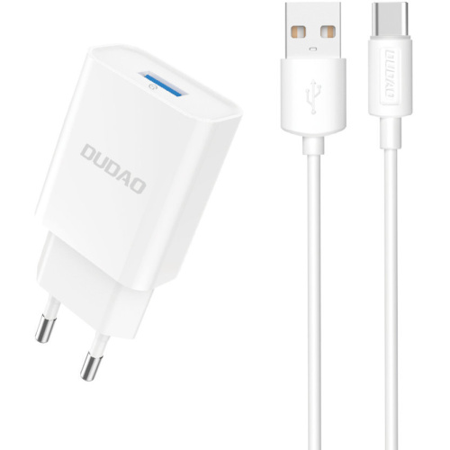 Dudao Distributor - 6976625331970 - DDA323 - Dudao A4EU wall charger USB-A 2.1A + USB-A / USB-C cable white - B2B homescreen