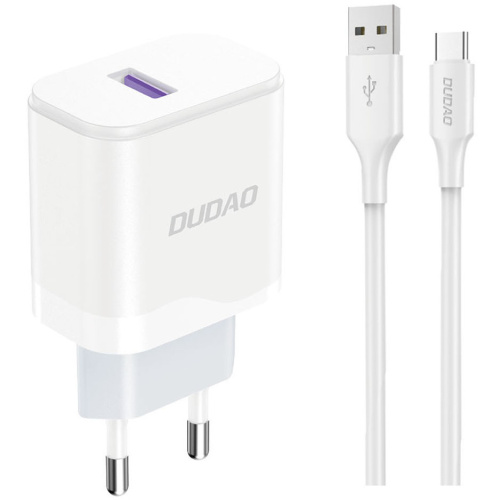 Dudao Distributor - 6976625332007 - DDA325 - Dudao A20EU wall charger USB-A 18W + USB-A / USB-C cable white - B2B homescreen