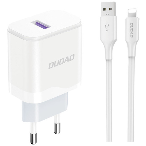 Dudao Distributor - 6976625331994 - DDA326 - Dudao A20EU wall charger USB-A 18W + USB-A / Lightning cable white - B2B homescreen