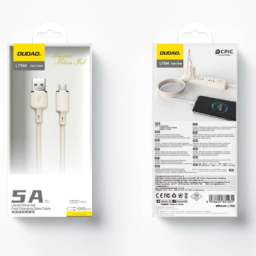 Kabel Dudao L7SM USB-A / microUSB 5A 1m beżowy