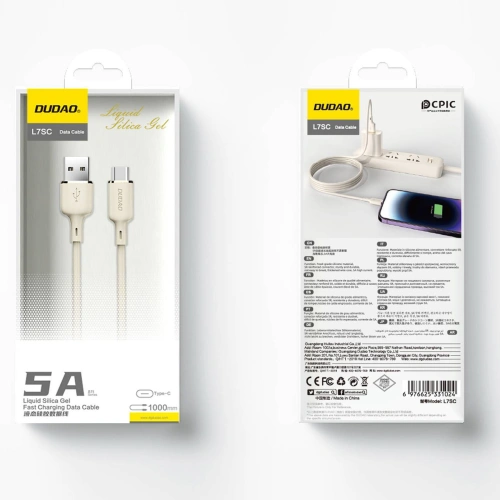 Kabel Dudao L7SC USB-A / USB-C 5A 1m beżowy