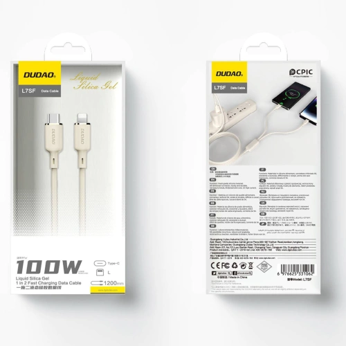 Kabel 2w1 Dudao L7SF USB-C / USB-C, Lightning 100W 1.2m beżowy