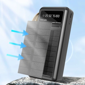 Hurtownia GSM - Solární powerbank Dudao K18+ USB-A, USB-C, Lightning, microUSB 20000mAh černý - DDA345 - {ean13} - Hurt
