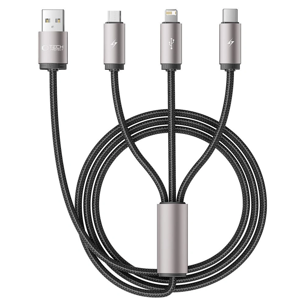 Hurtownia GSM - Kabel 3w1 Tech-Protect Ultraboost USB-A / microUSB, USB-C, Lightning 3.5A 1m Grau - THP2736 - {ean13} - Hurt