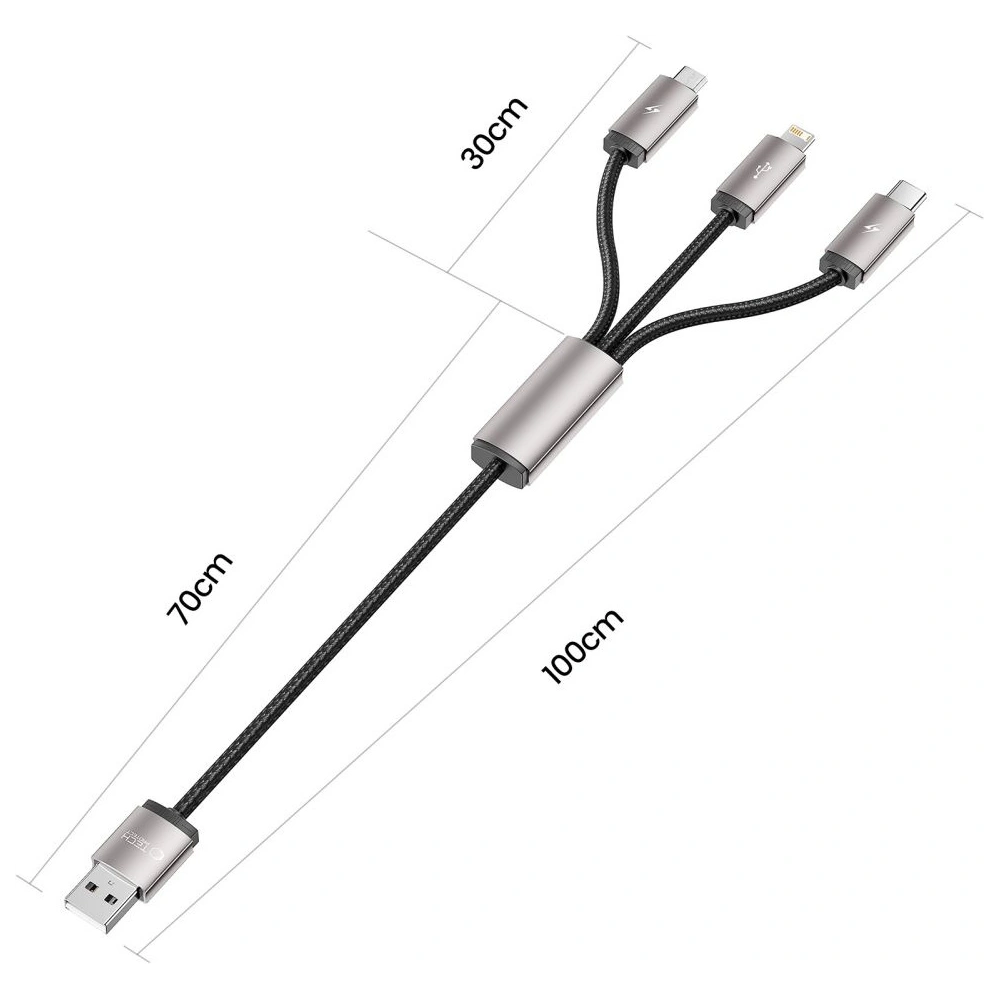 Hurtownia GSM - Kabel 3w1 Tech-Protect Ultraboost USB-A / microUSB, USB-C, Lightning 3.5A 1m Grau - THP2736 - {ean13} - Hurt