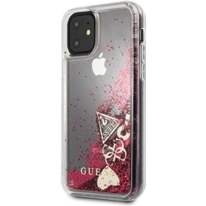 Etui Guess GUHCN61GLHFLRA Apple iPhone 11 raspberry hard case Glitter Hearts